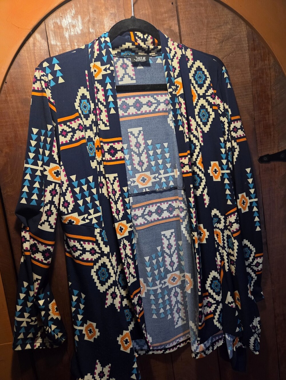 Aztec Print Open-Front Cardigan Jacket - Navy